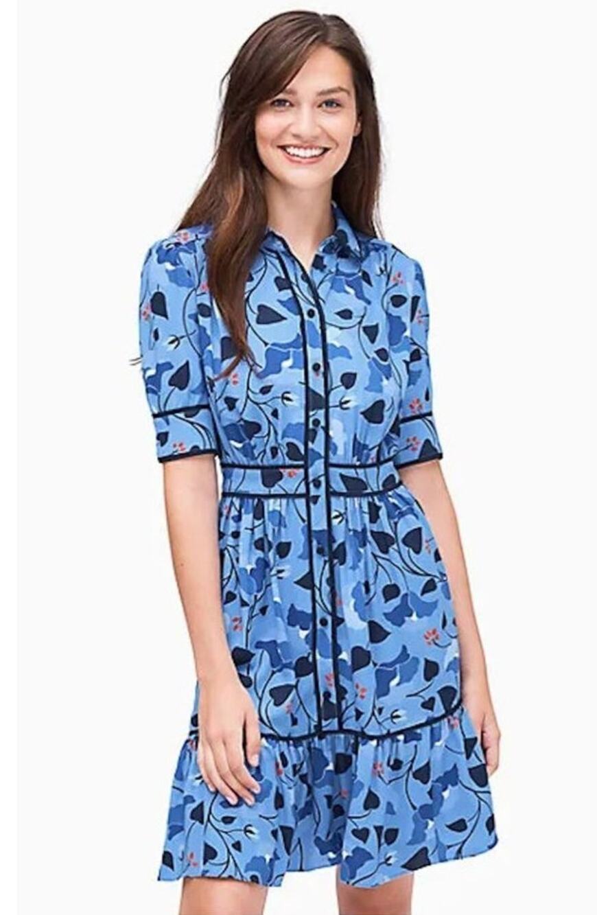 Kate Spade Nouveau Bloom Fluid Shirtdress Bright Cornflower Blue Size 2